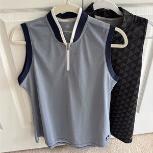 adidas Light Blue Sleeveless Zip Tank with Navy Trim
